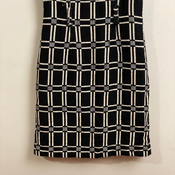 Milly 4 black cream bodycon dress geometric Corpcore business casual turtleneck - Picture 3 of 7